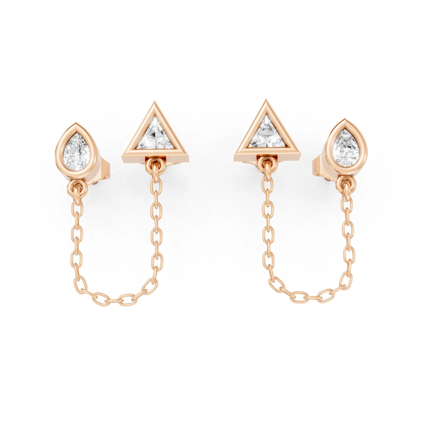 14K Gold Pear & Triangle Cut Diamond Chain Stud Earring