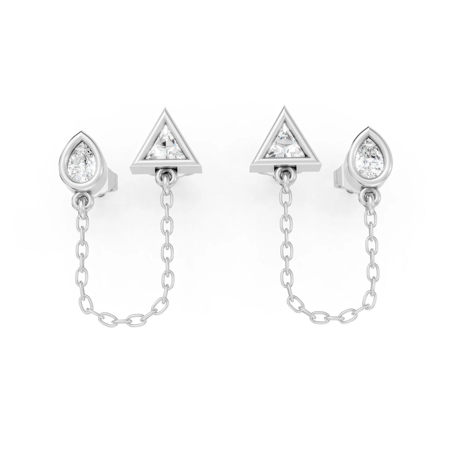 14K Gold Pear & Triangle Cut Diamond Chain Stud Earring