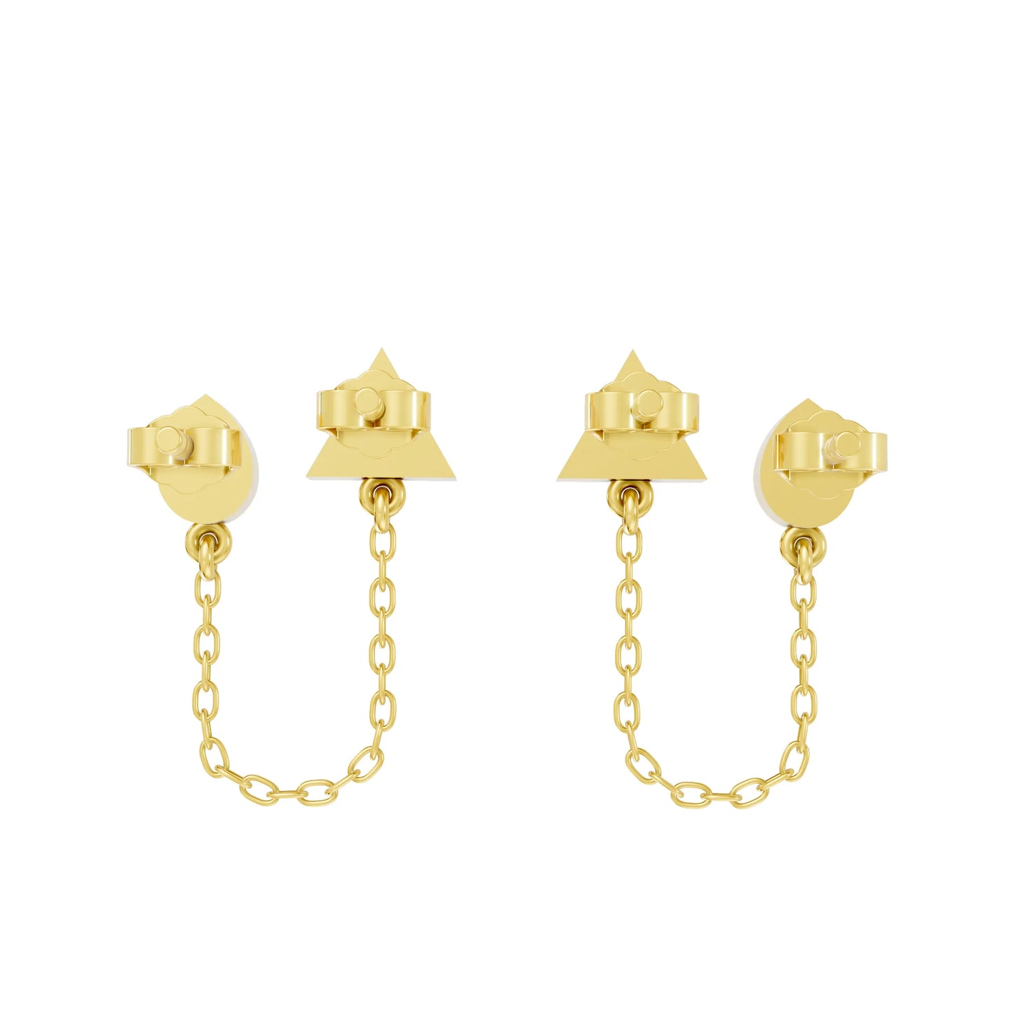 14K Gold Pear & Triangle Cut Diamond Chain Stud Earring