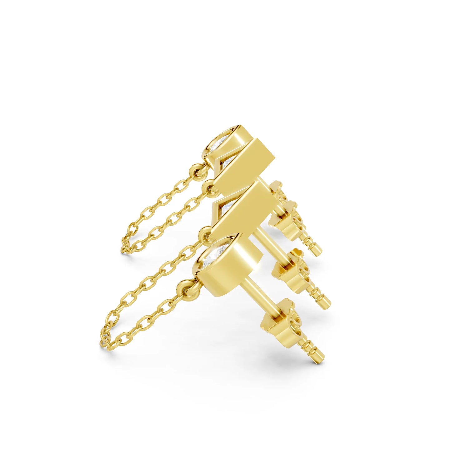 14K Gold Pear & Triangle Cut Diamond Chain Stud Earring