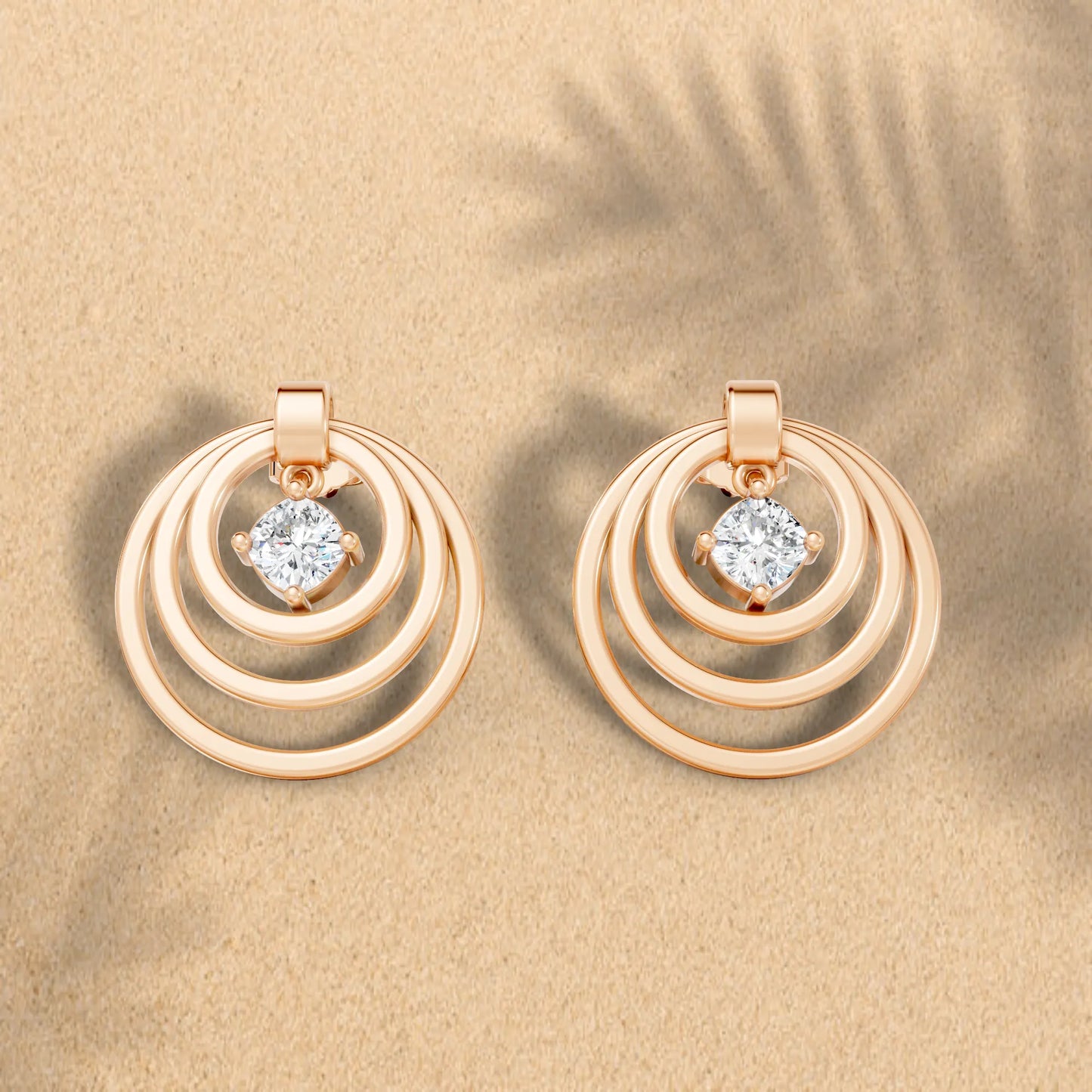 14K Gold Cushion Cut Diamond Multi Hoop Drop Earring