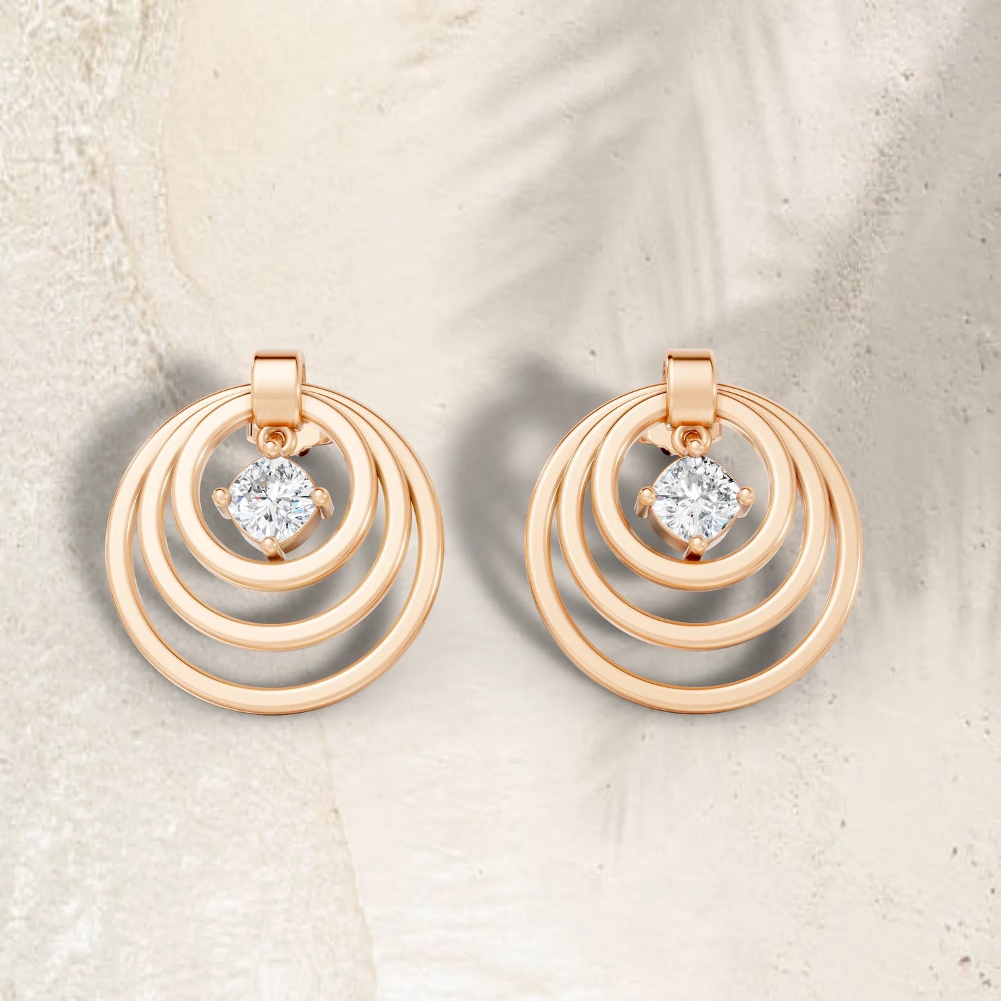 14K Gold Cushion Cut Diamond Multi Hoop Drop Earring