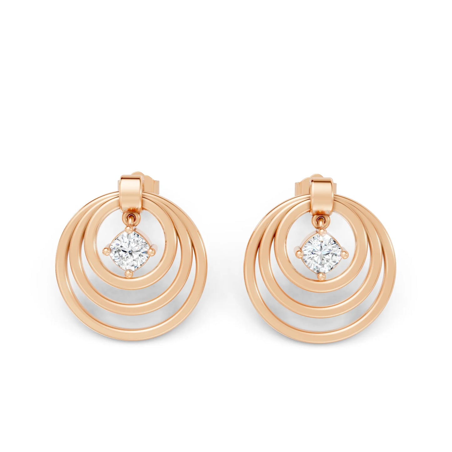 14K Gold Cushion Cut Diamond Multi Hoop Drop Earring