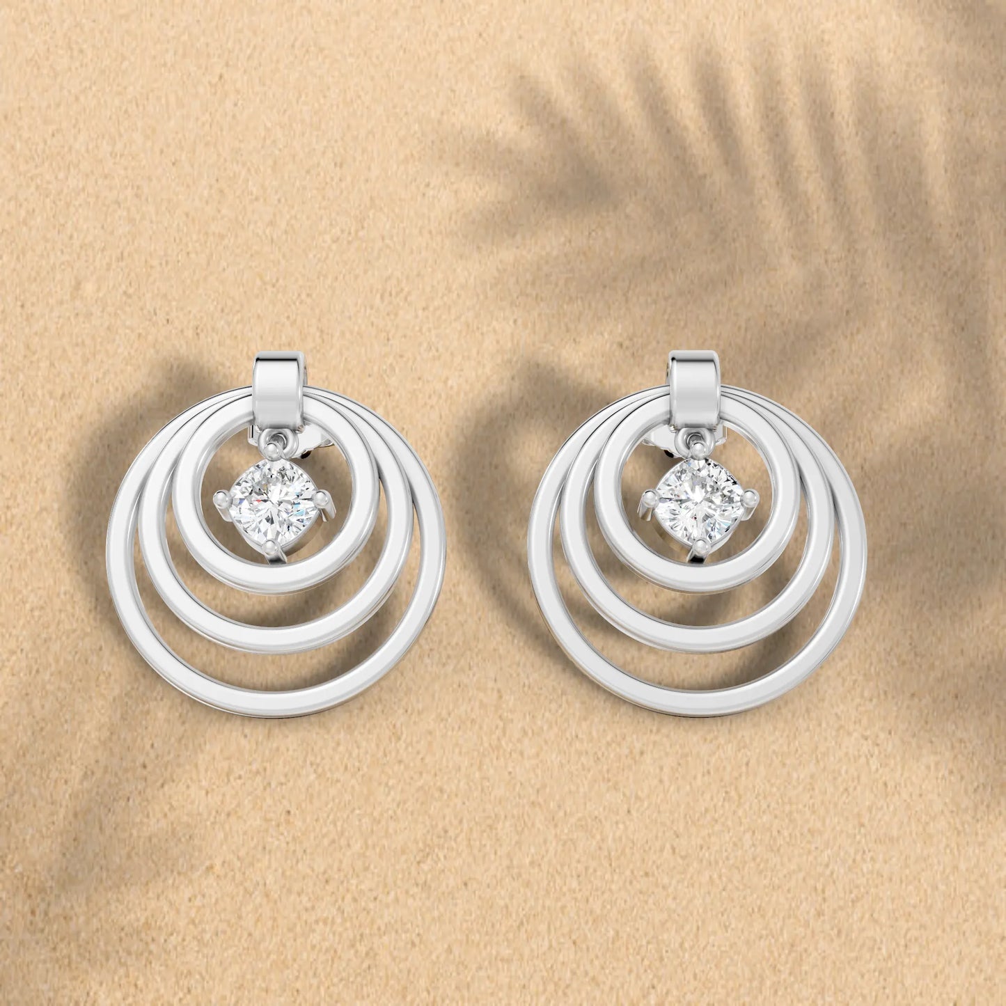14K Gold Cushion Cut Diamond Multi Hoop Drop Earring