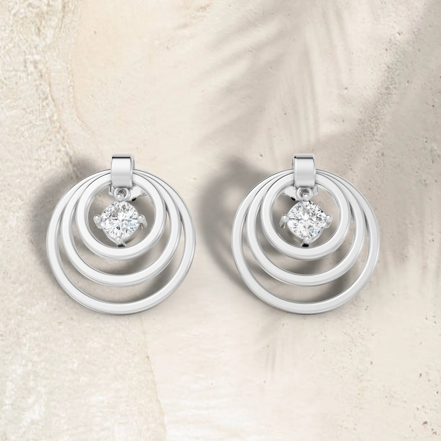 14K Gold Cushion Cut Diamond Multi Hoop Drop Earring