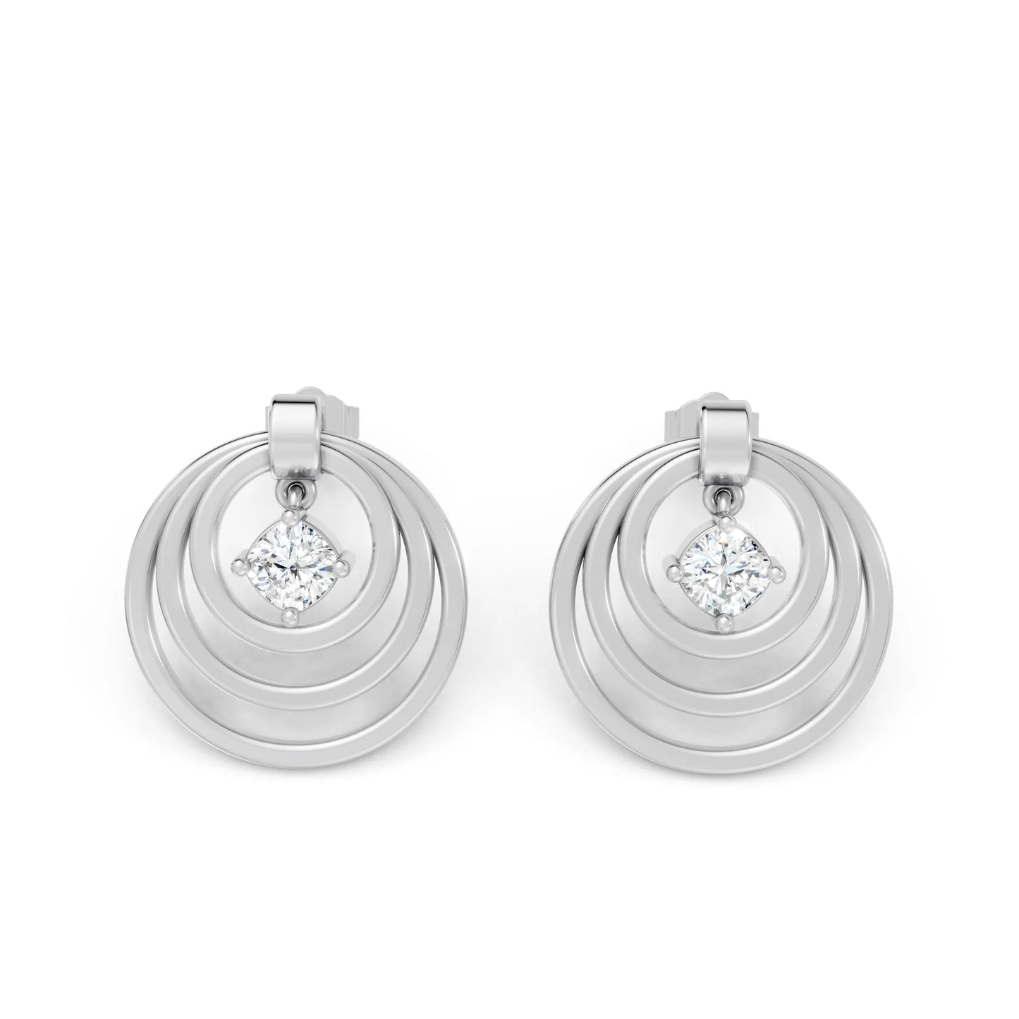 14K Gold Cushion Cut Diamond Multi Hoop Drop Earring