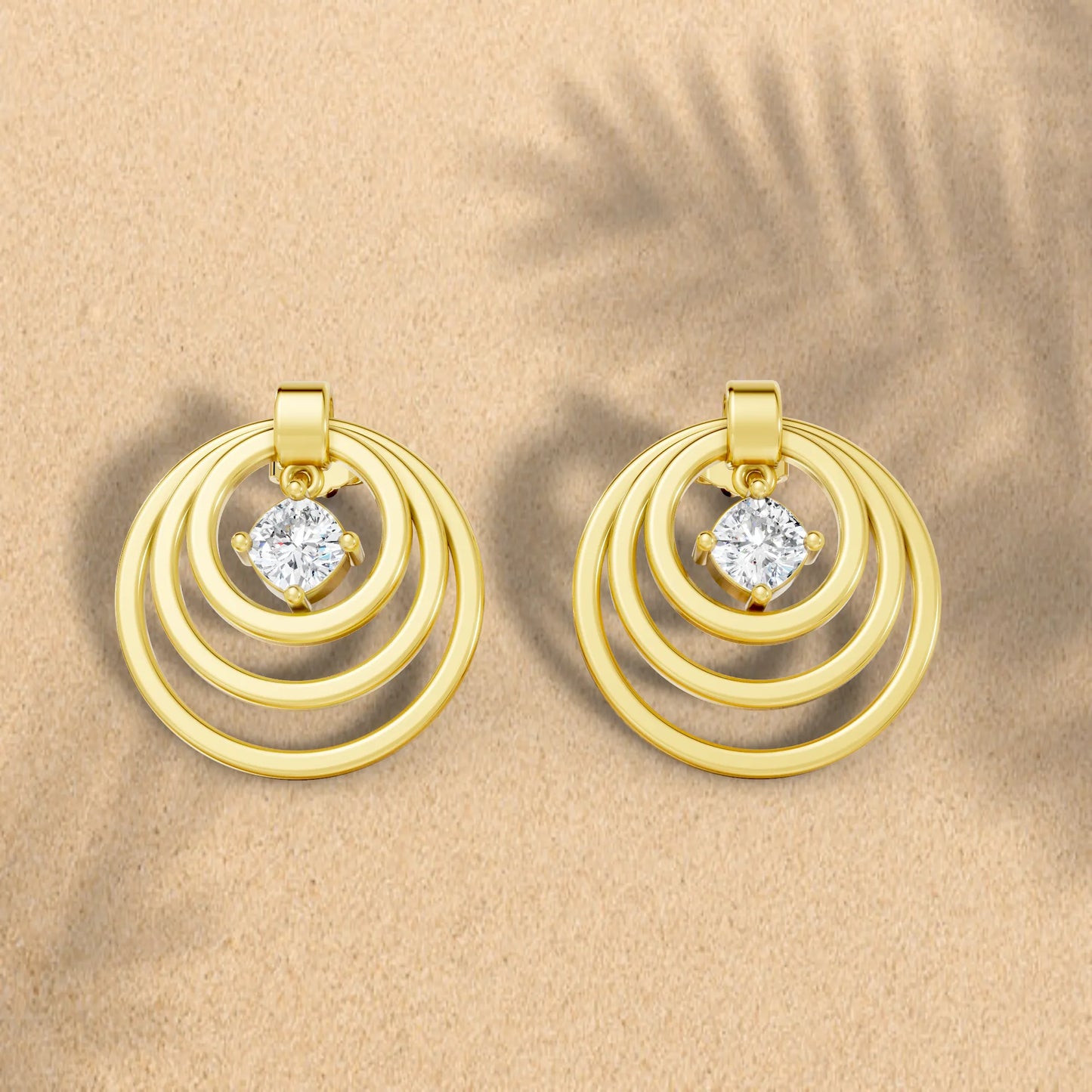 14K Gold Cushion Cut Diamond Multi Hoop Drop Earring