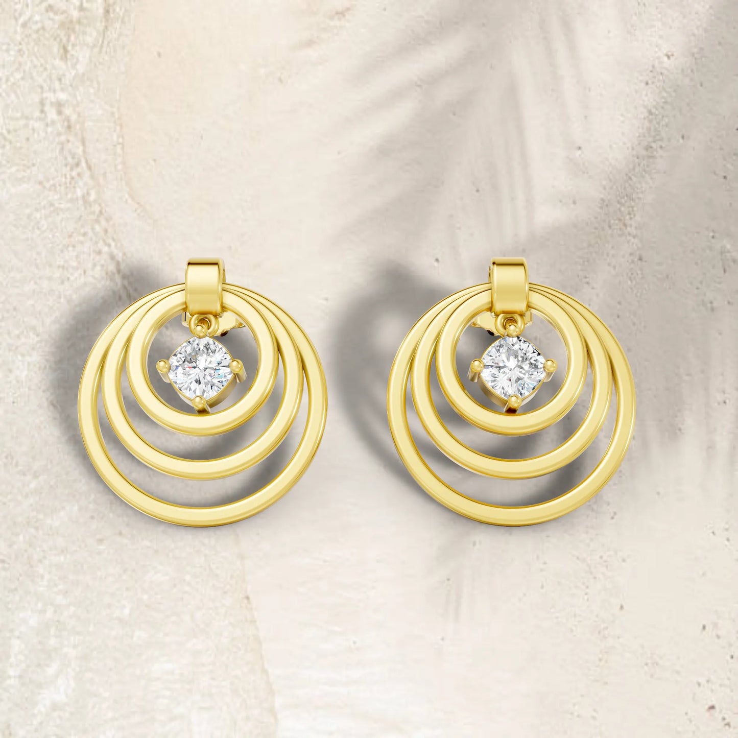 14K Gold Cushion Cut Diamond Multi Hoop Drop Earring