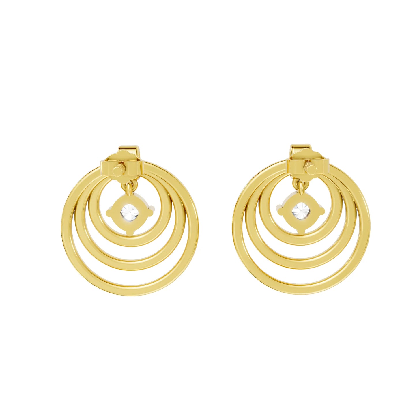 14K Gold Cushion Cut Diamond Multi Hoop Drop Earring