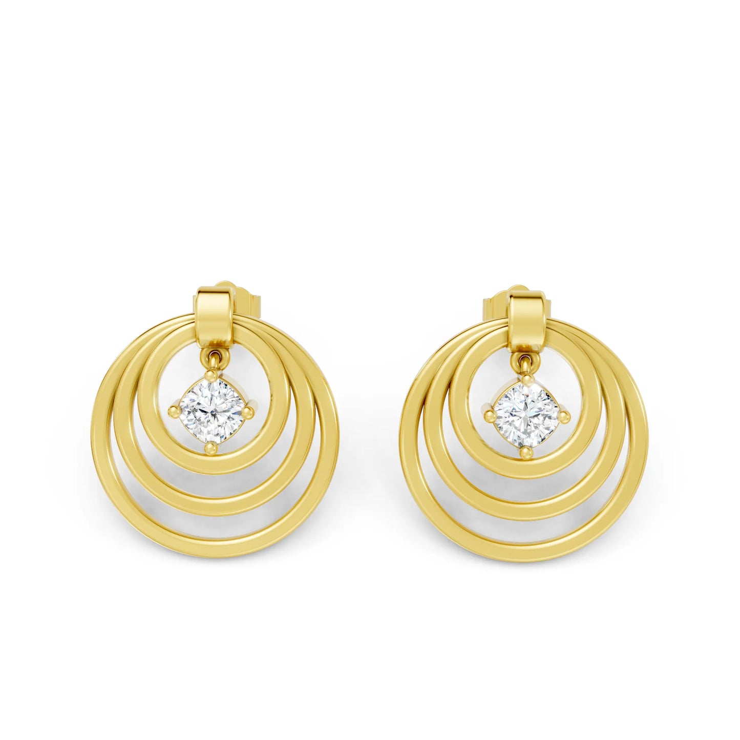 14K Gold Cushion Cut Diamond Multi Hoop Drop Earring