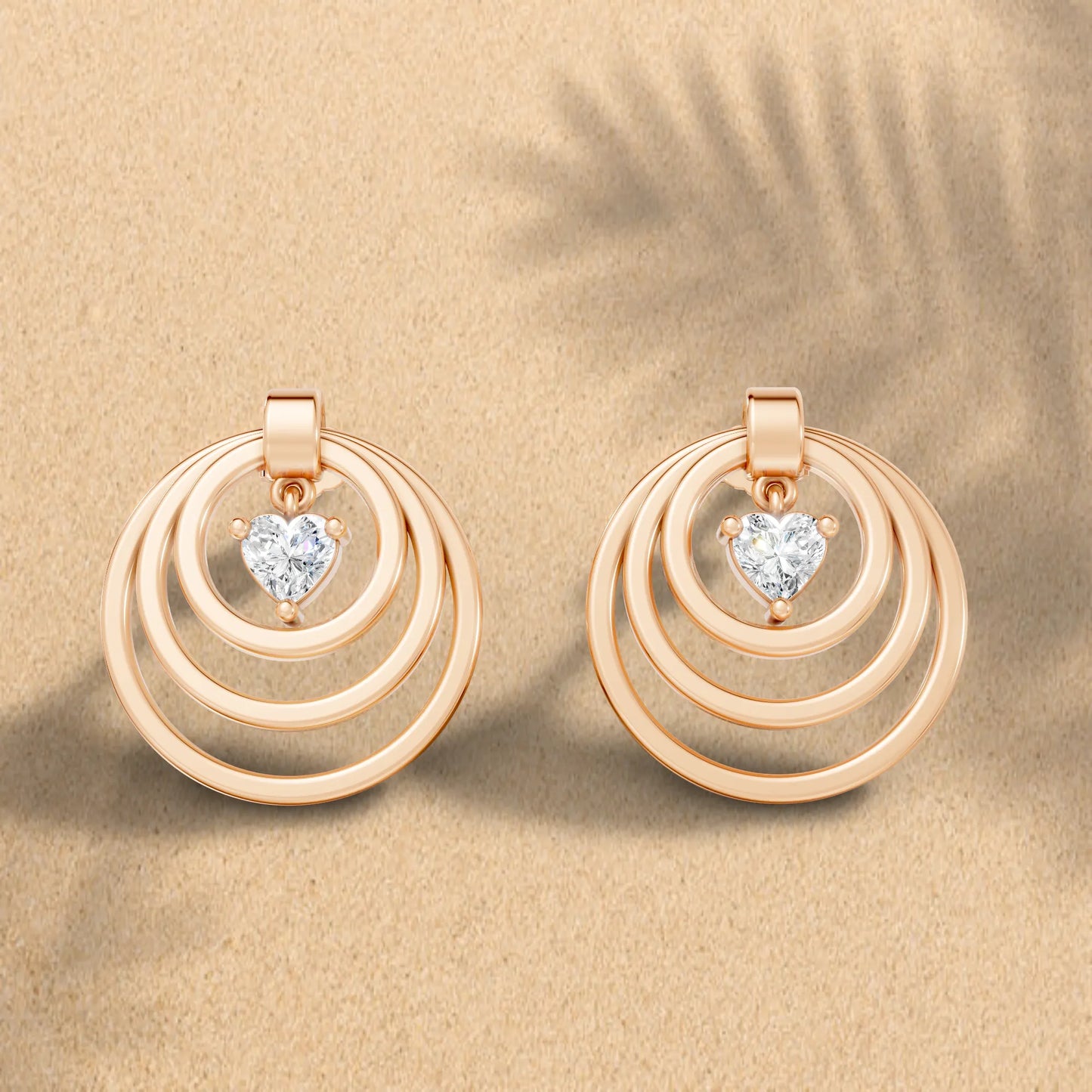 14K Gold Heart Cut Diamond Multi Hoop Drop Earring