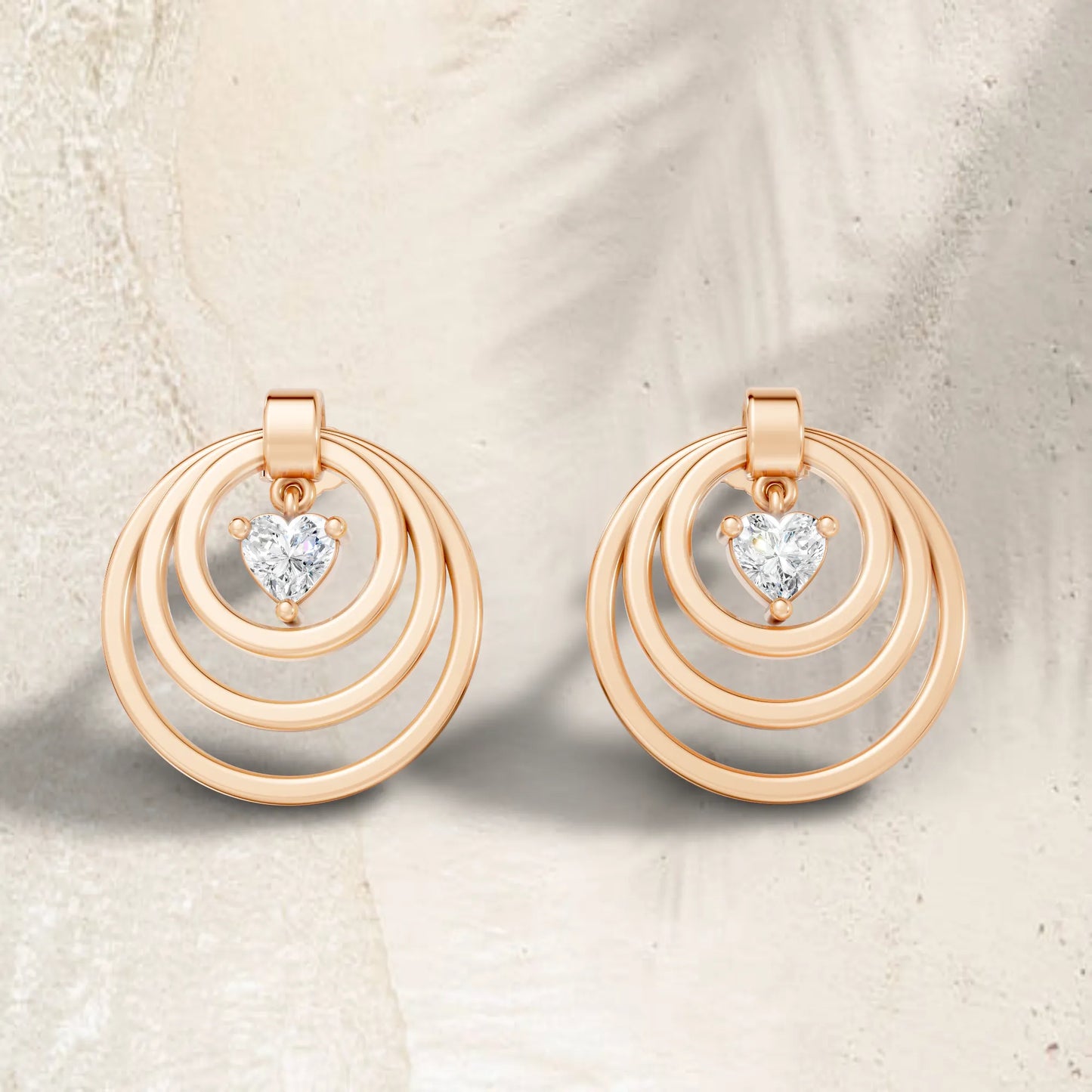 14K Gold Heart Cut Diamond Multi Hoop Drop Earring