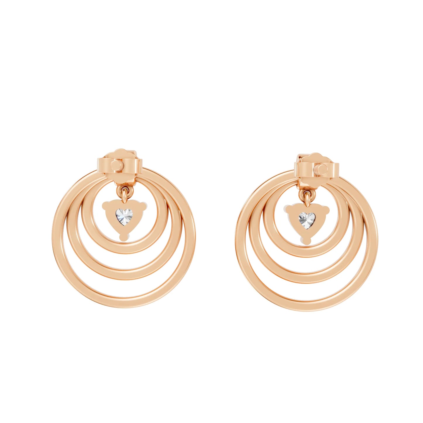 14K Gold Heart Cut Diamond Multi Hoop Drop Earring