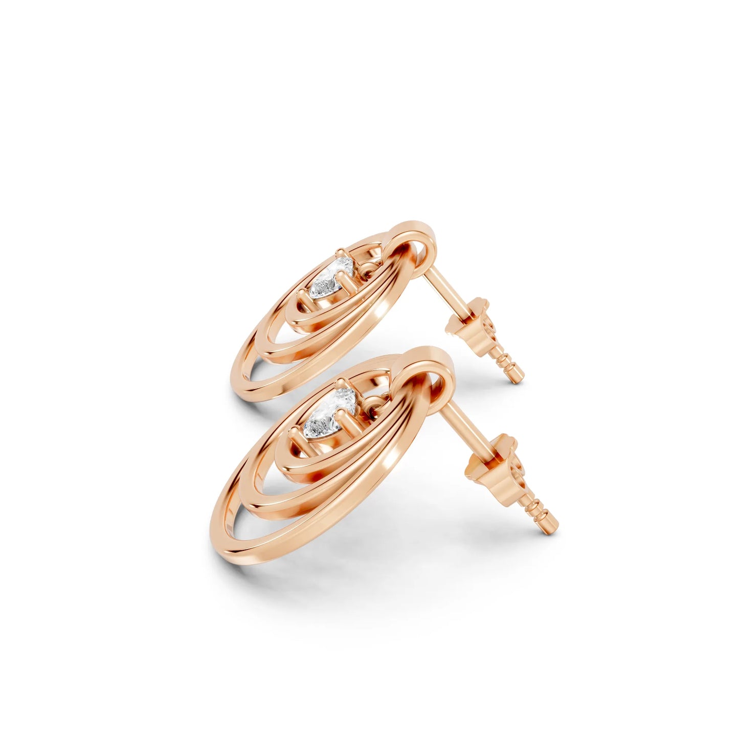 14K Gold Heart Cut Diamond Multi Hoop Drop Earring