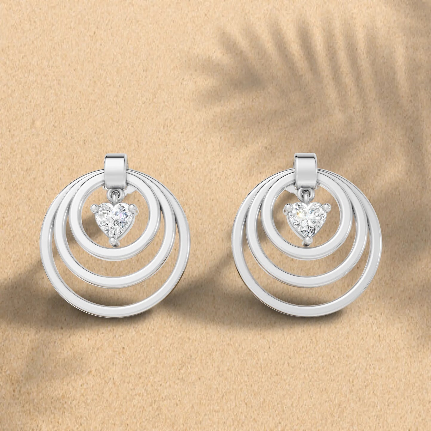 14K Gold Heart Cut Diamond Multi Hoop Drop Earring