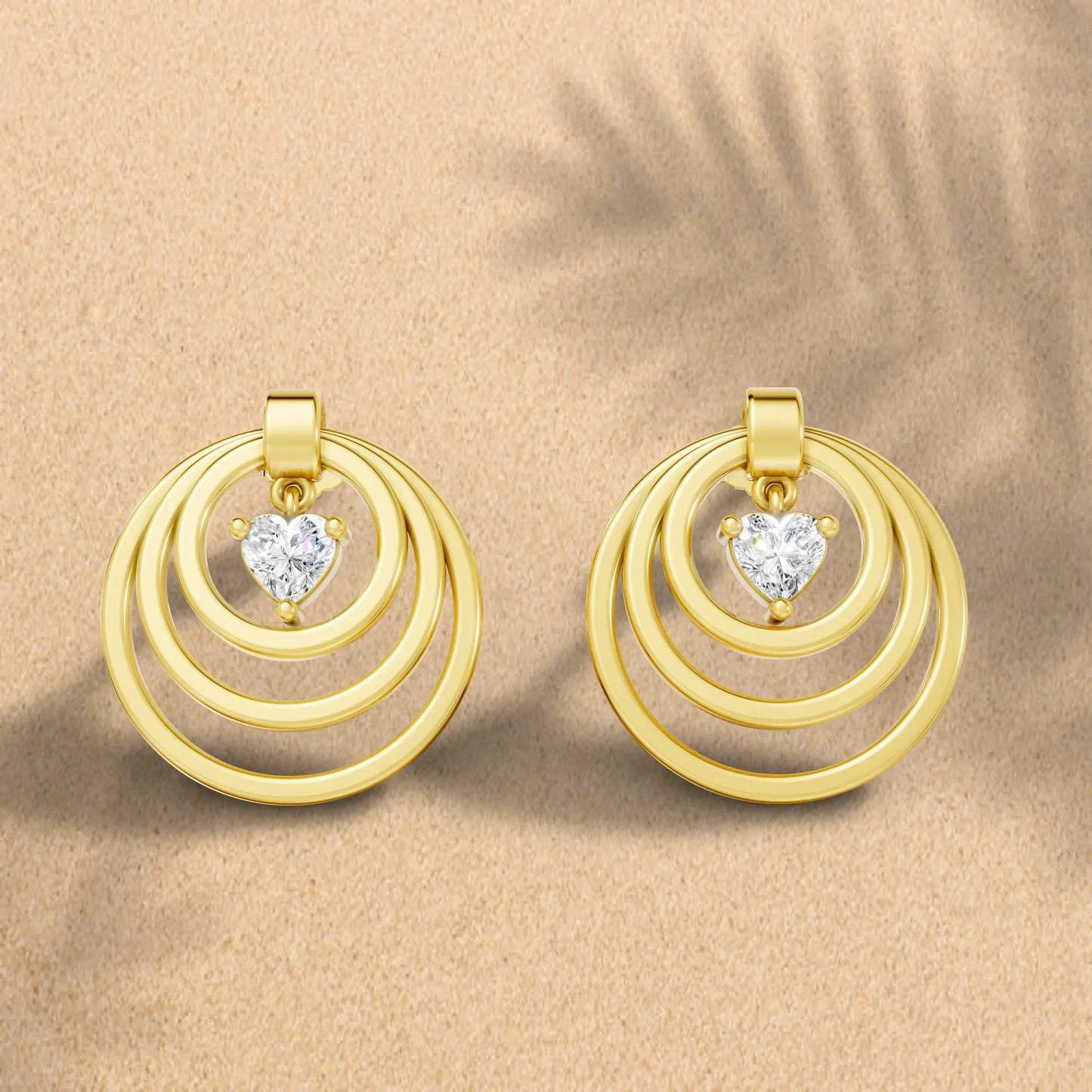 14K Gold Heart Cut Diamond Multi Hoop Drop Earring