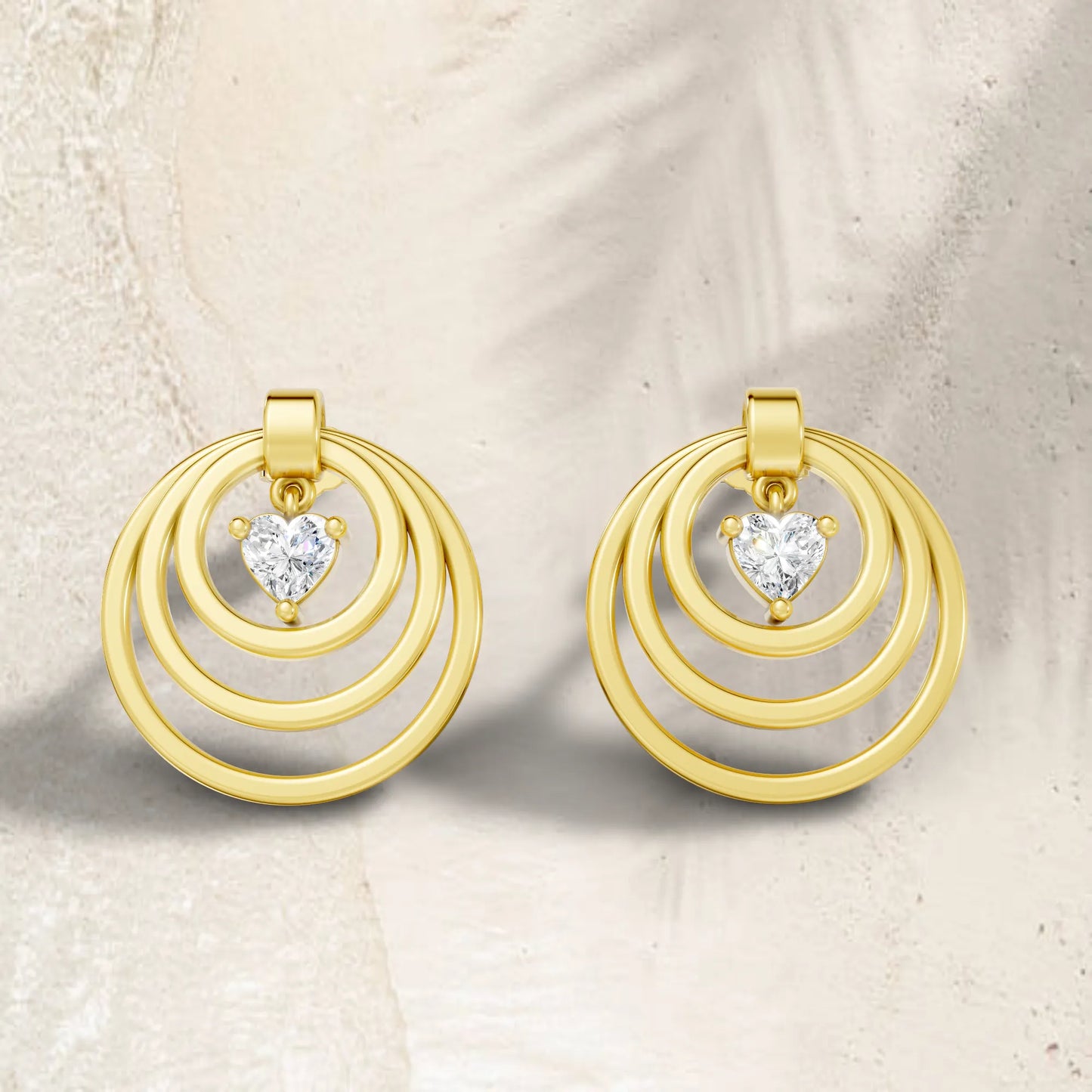 14K Gold Heart Cut Diamond Multi Hoop Drop Earring