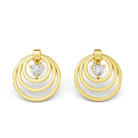 14K Gold Heart Cut Diamond Multi Hoop Drop Earring