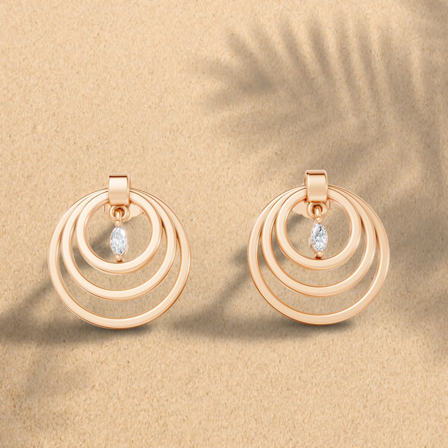 14K Gold Marquise Cut Diamond Multi Hoop Drop Earring