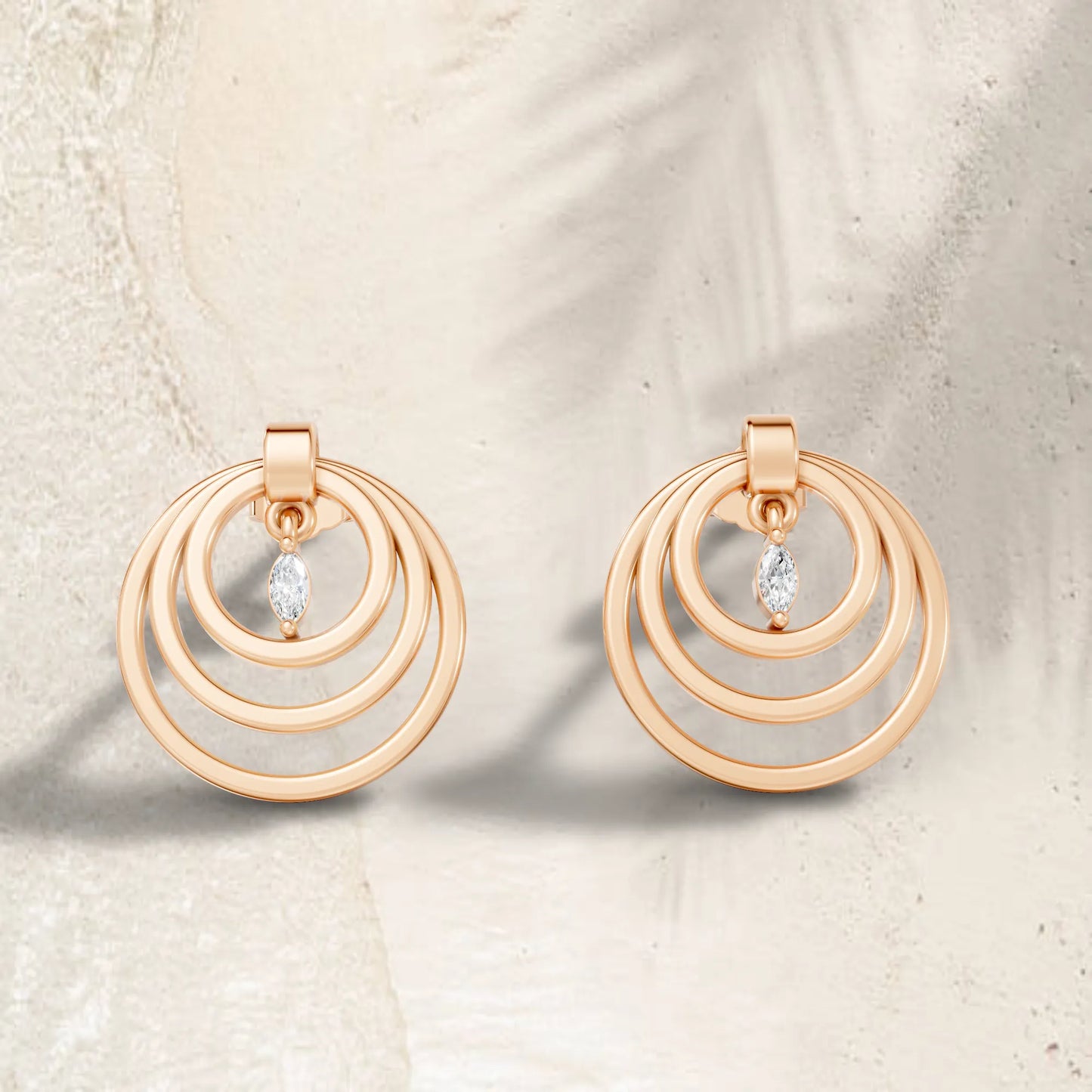14K Gold Marquise Cut Diamond Multi Hoop Drop Earring