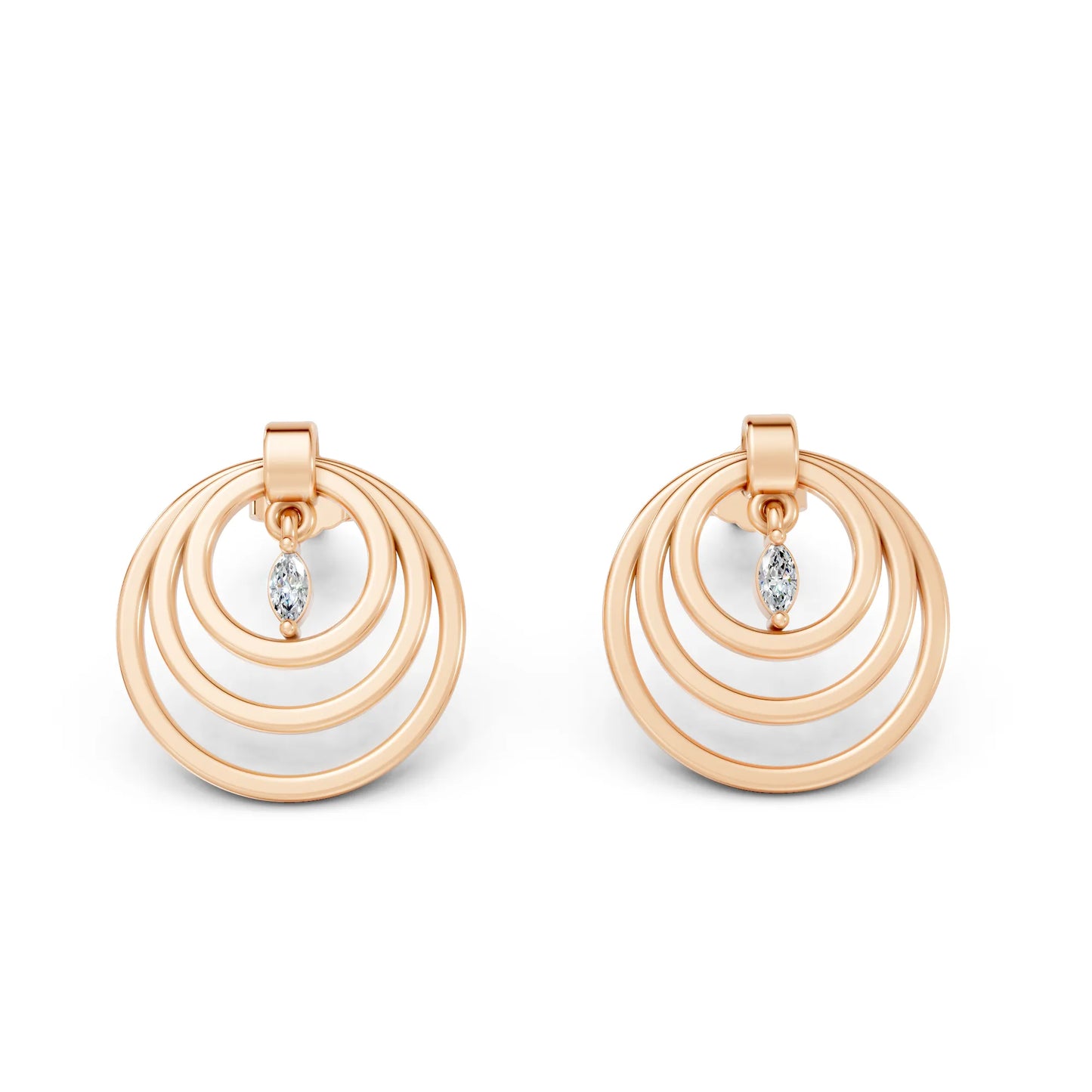 14K Gold Marquise Cut Diamond Multi Hoop Drop Earring