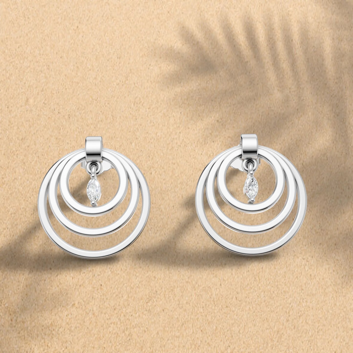 14K Gold Marquise Cut Diamond Multi Hoop Drop Earring