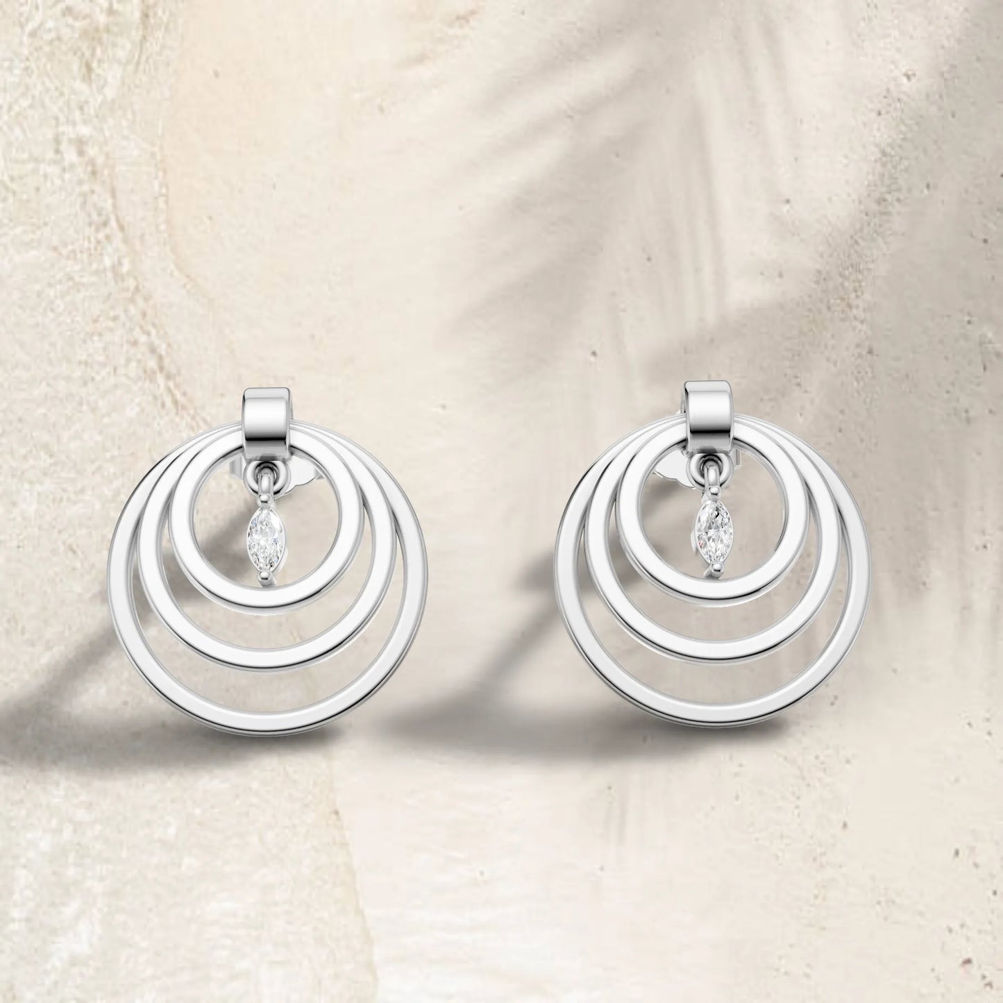 14K Gold Marquise Cut Diamond Multi Hoop Drop Earring