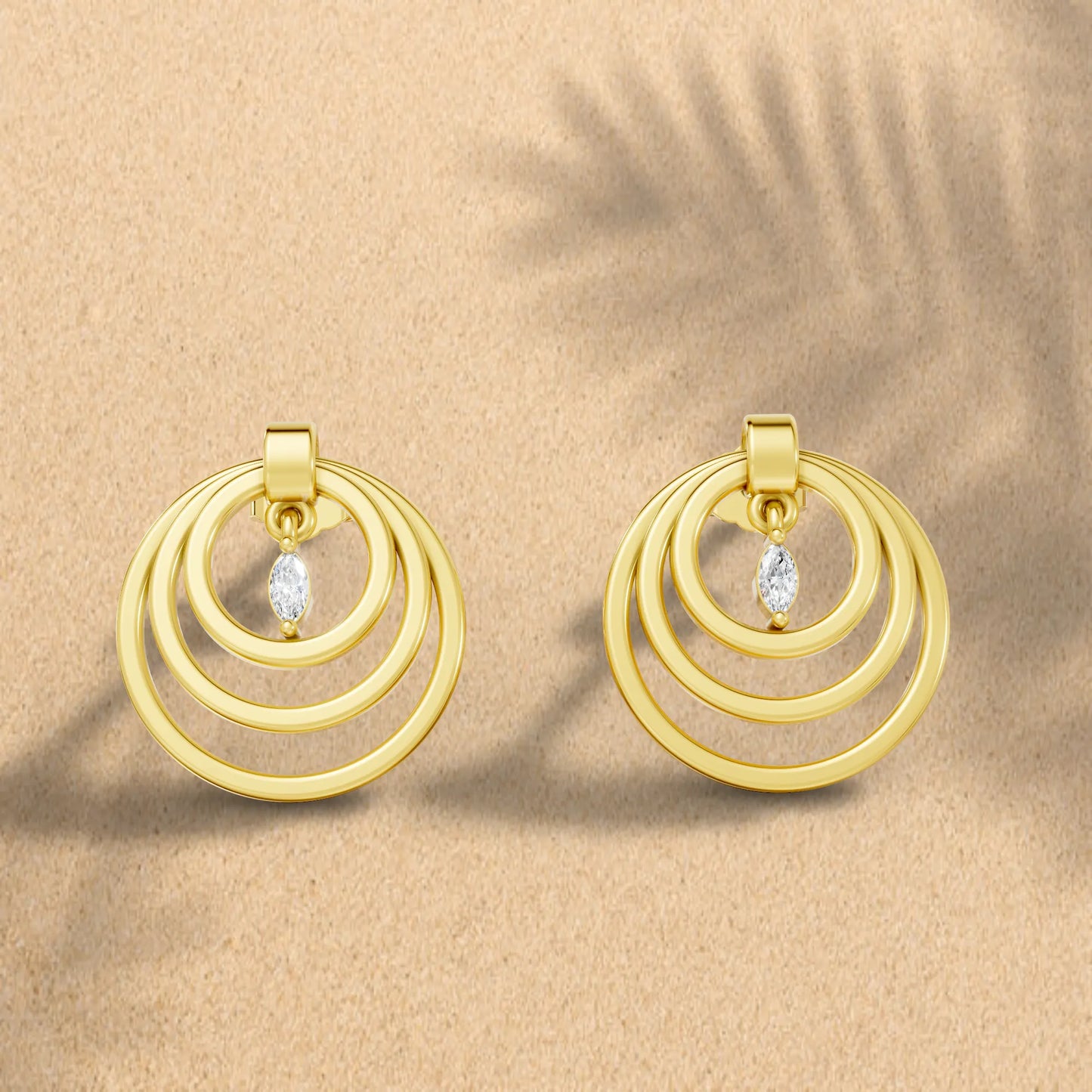 14K Gold Marquise Cut Diamond Multi Hoop Drop Earring