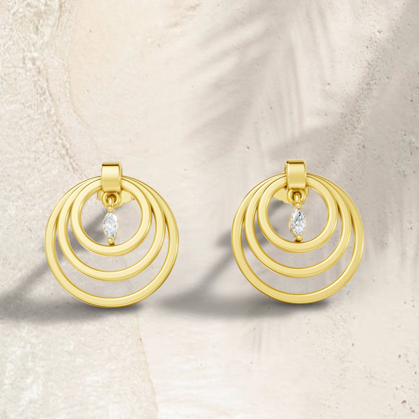 14K Gold Marquise Cut Diamond Multi Hoop Drop Earring