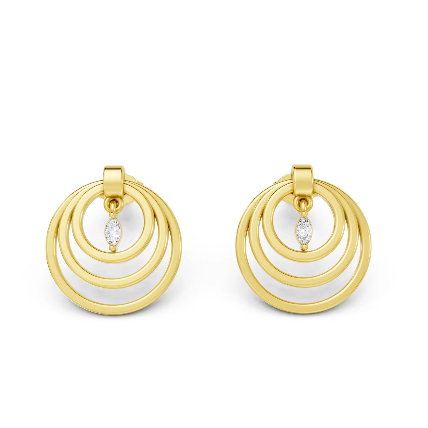 14K Gold Marquise Cut Diamond Multi Hoop Drop Earring