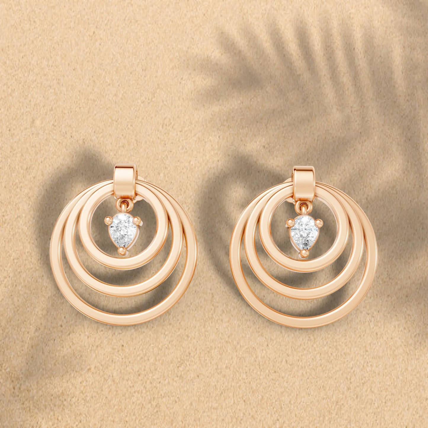 14K Gold Pear Cut Diamond Multi Hoop Drop Earring