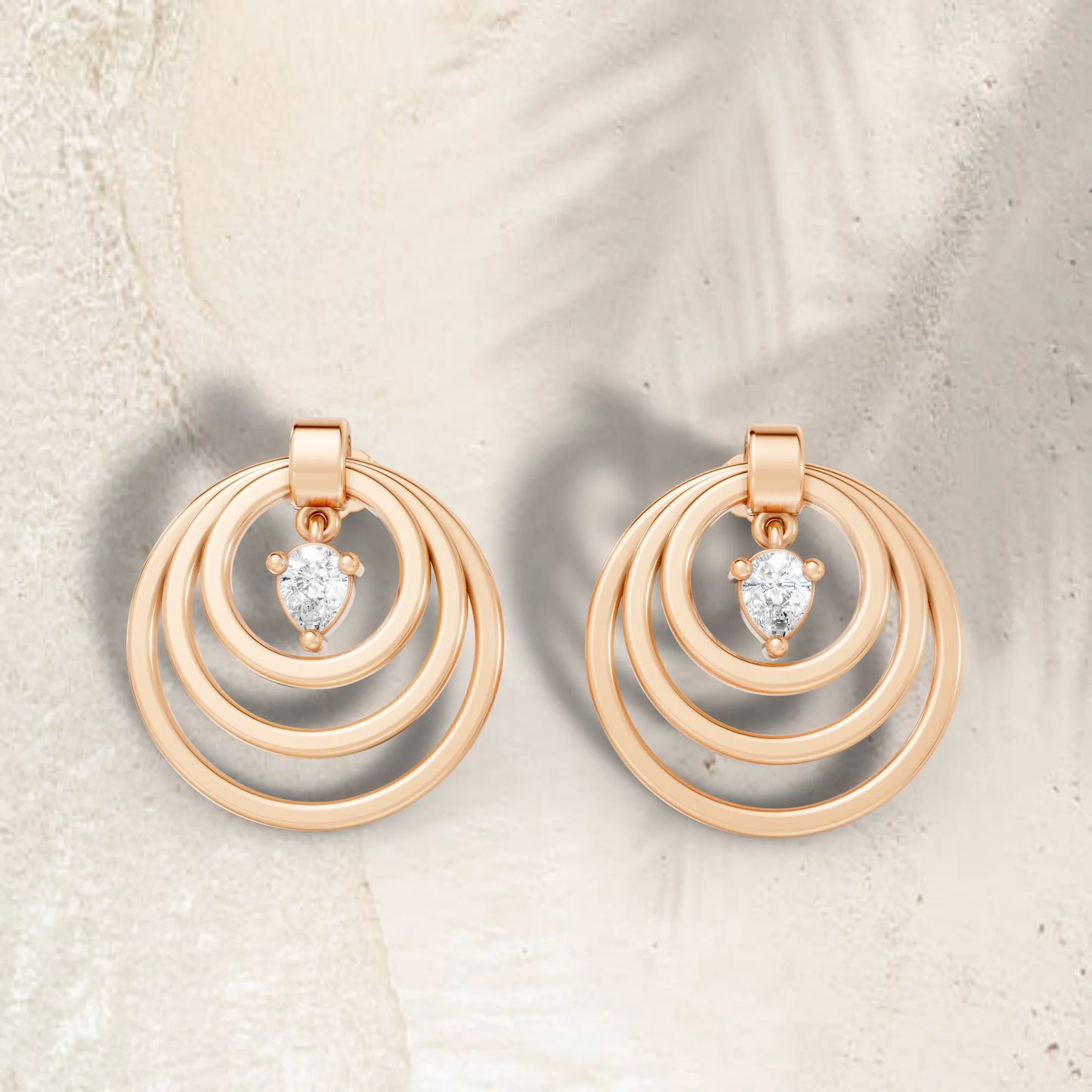 14K Gold Pear Cut Diamond Multi Hoop Drop Earring