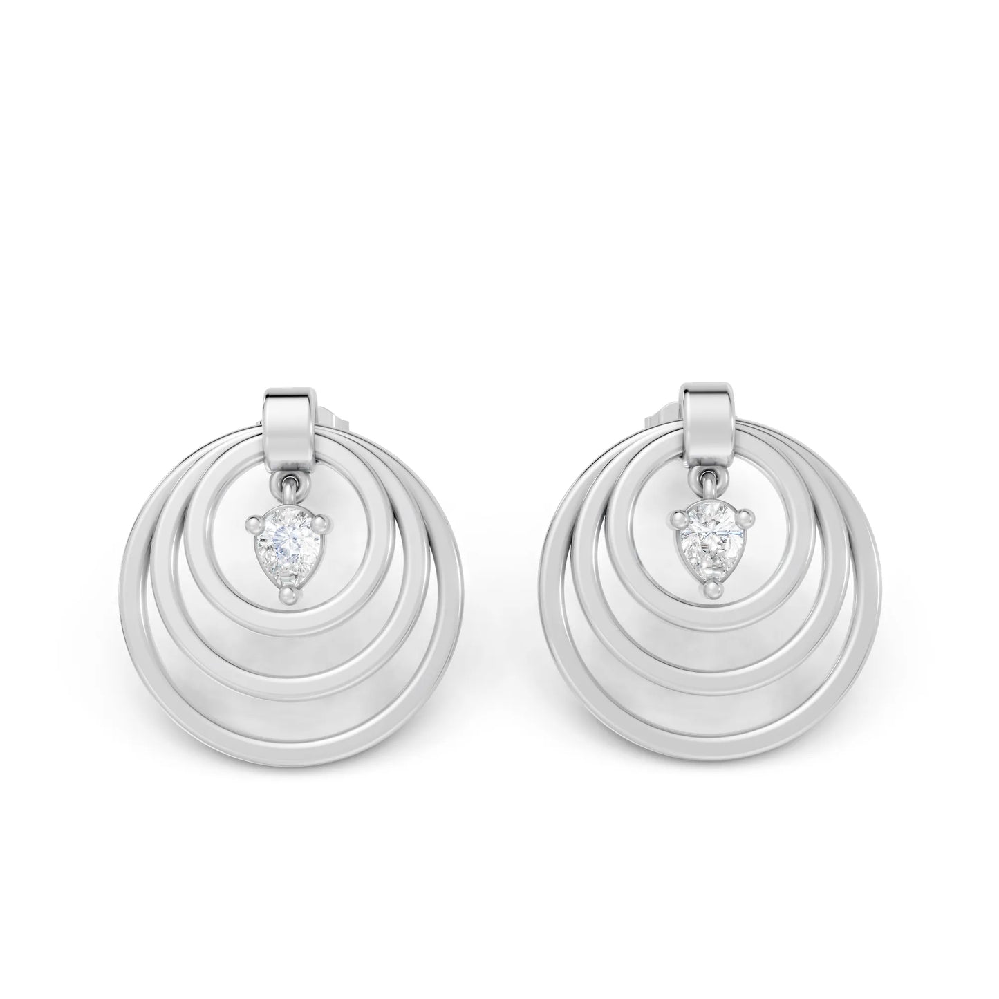 14K Gold Pear Cut Diamond Multi Hoop Drop Earring