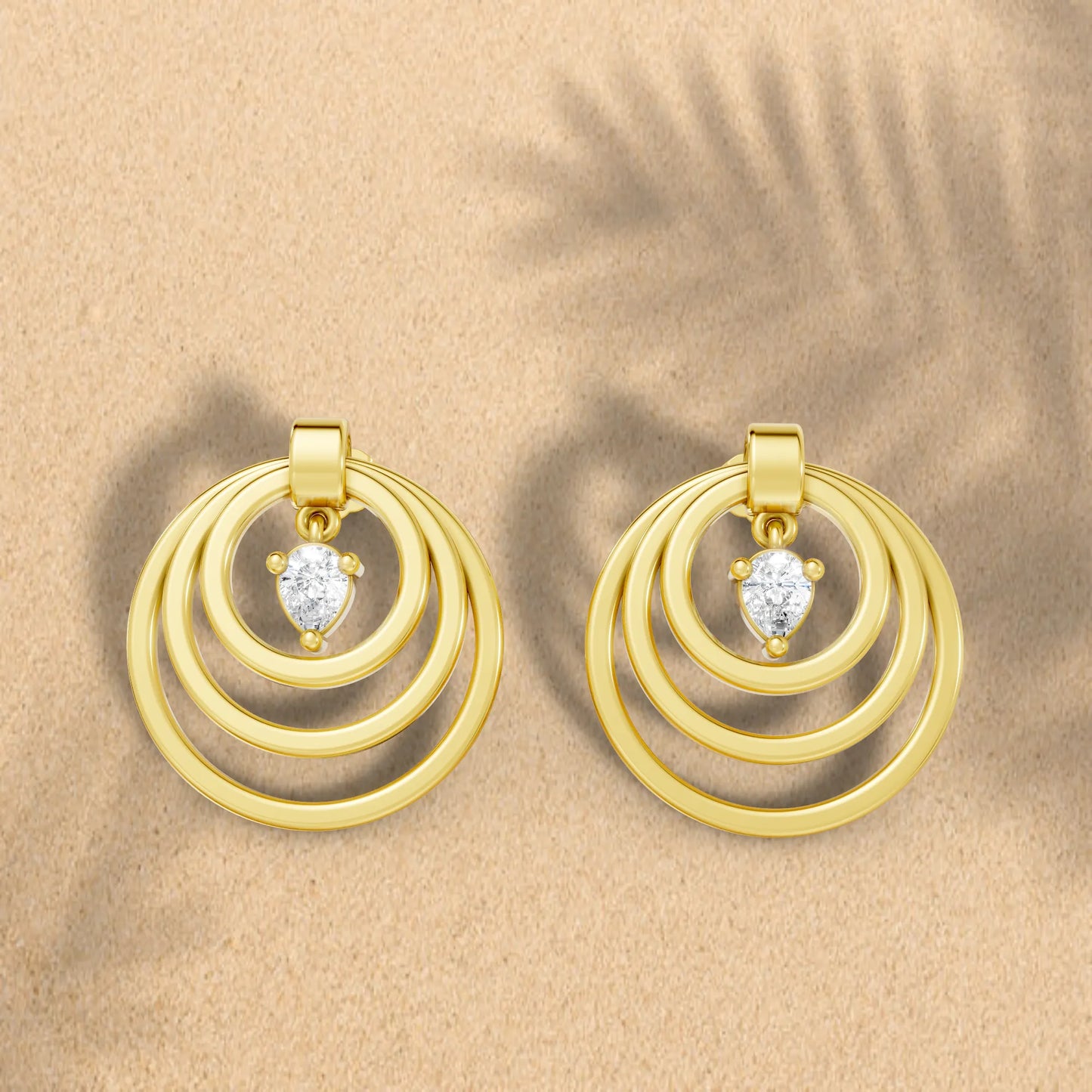 14K Gold Pear Cut Diamond Multi Hoop Drop Earring