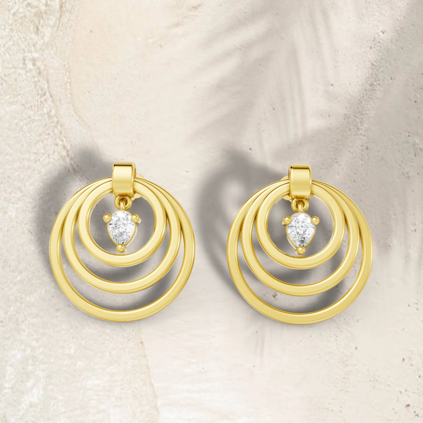 14K Gold Pear Cut Diamond Multi Hoop Drop Earring