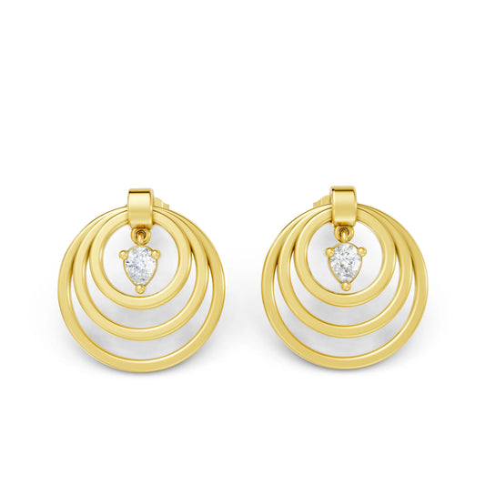 14K Gold Pear Cut Diamond Multi Hoop Drop Earring