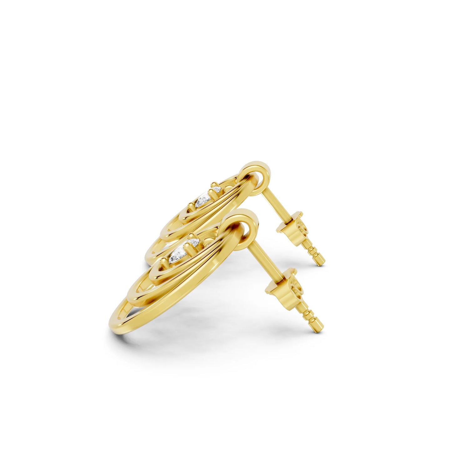 14K Gold Pear Cut Diamond Multi Hoop Drop Earring