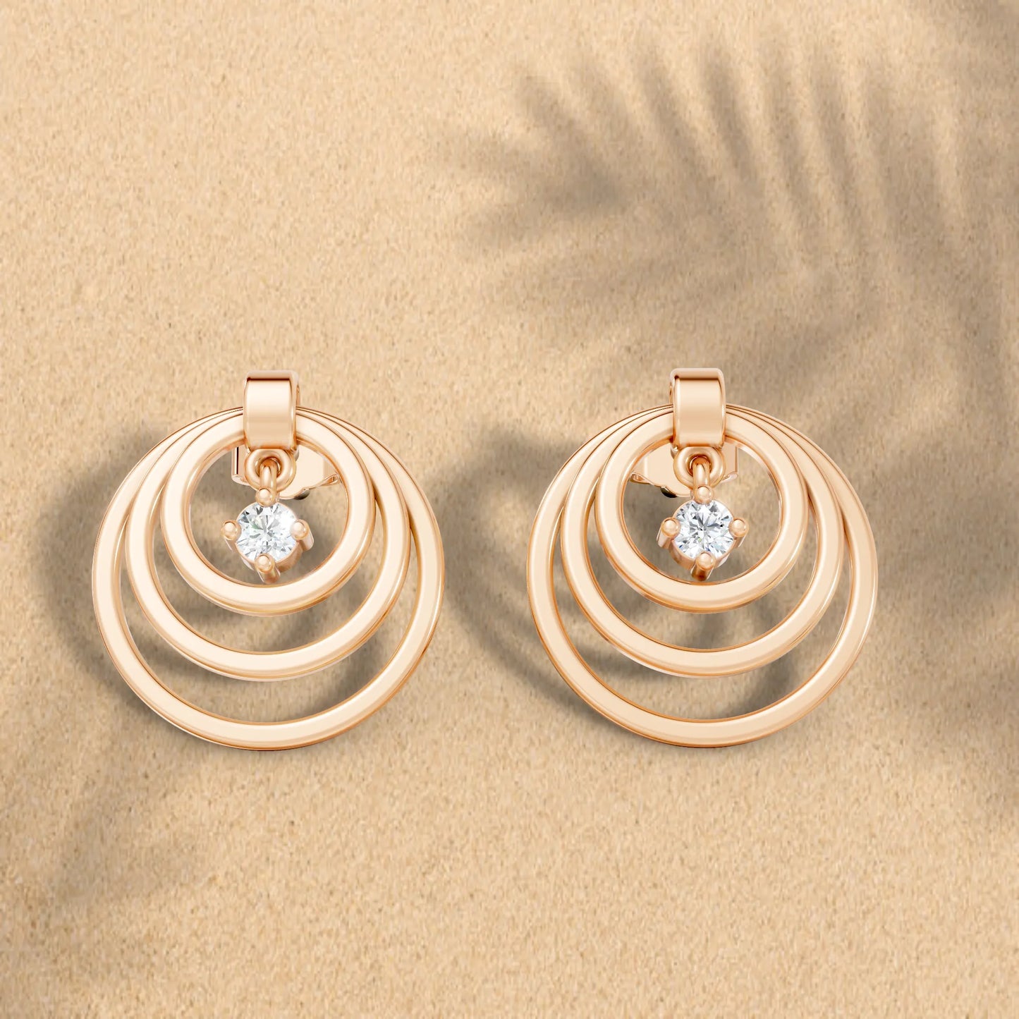 14K Gold Round Cut Diamond Multi Hoop Drop Earring