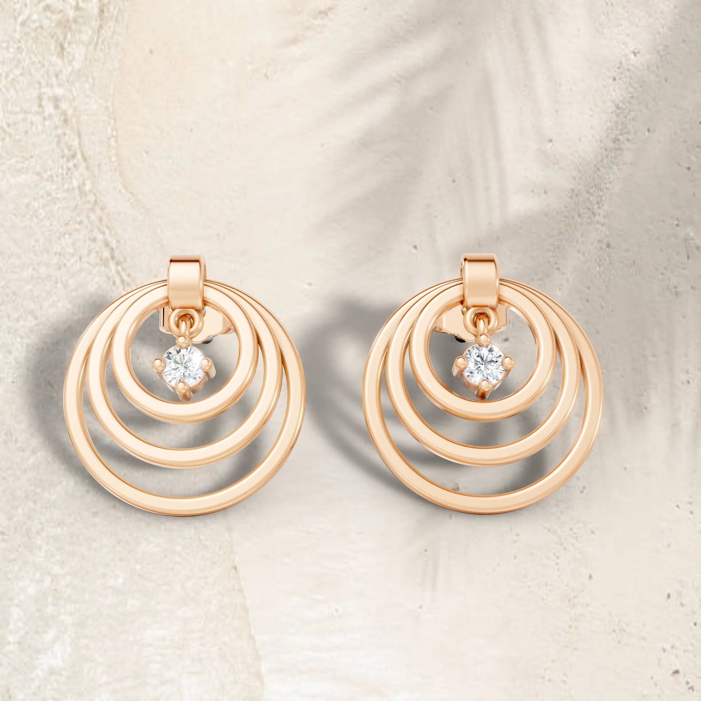 14K Gold Round Cut Diamond Multi Hoop Drop Earring