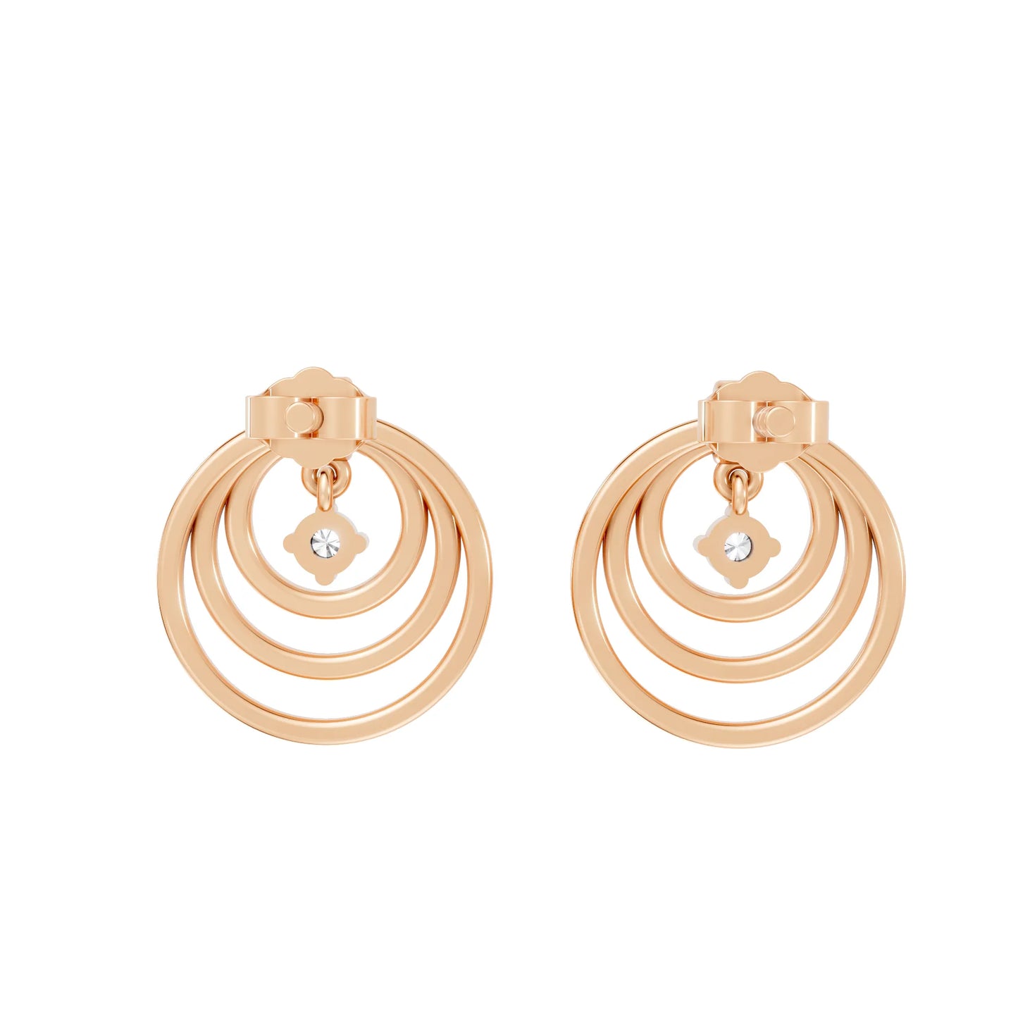 14K Gold Round Cut Diamond Multi Hoop Drop Earring