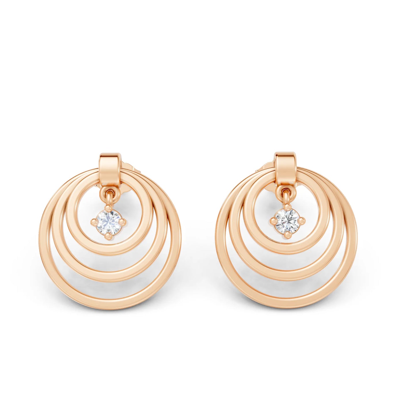 14K Gold Round Cut Diamond Multi Hoop Drop Earring