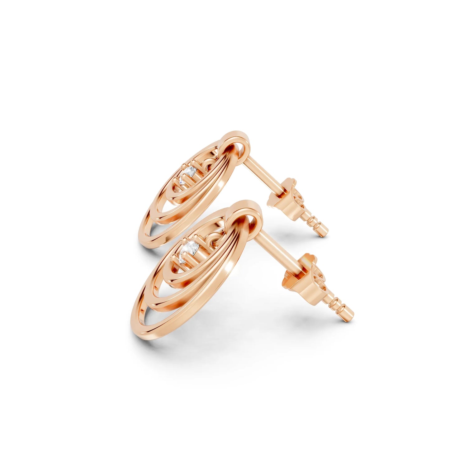 14K Gold Round Cut Diamond Multi Hoop Drop Earring