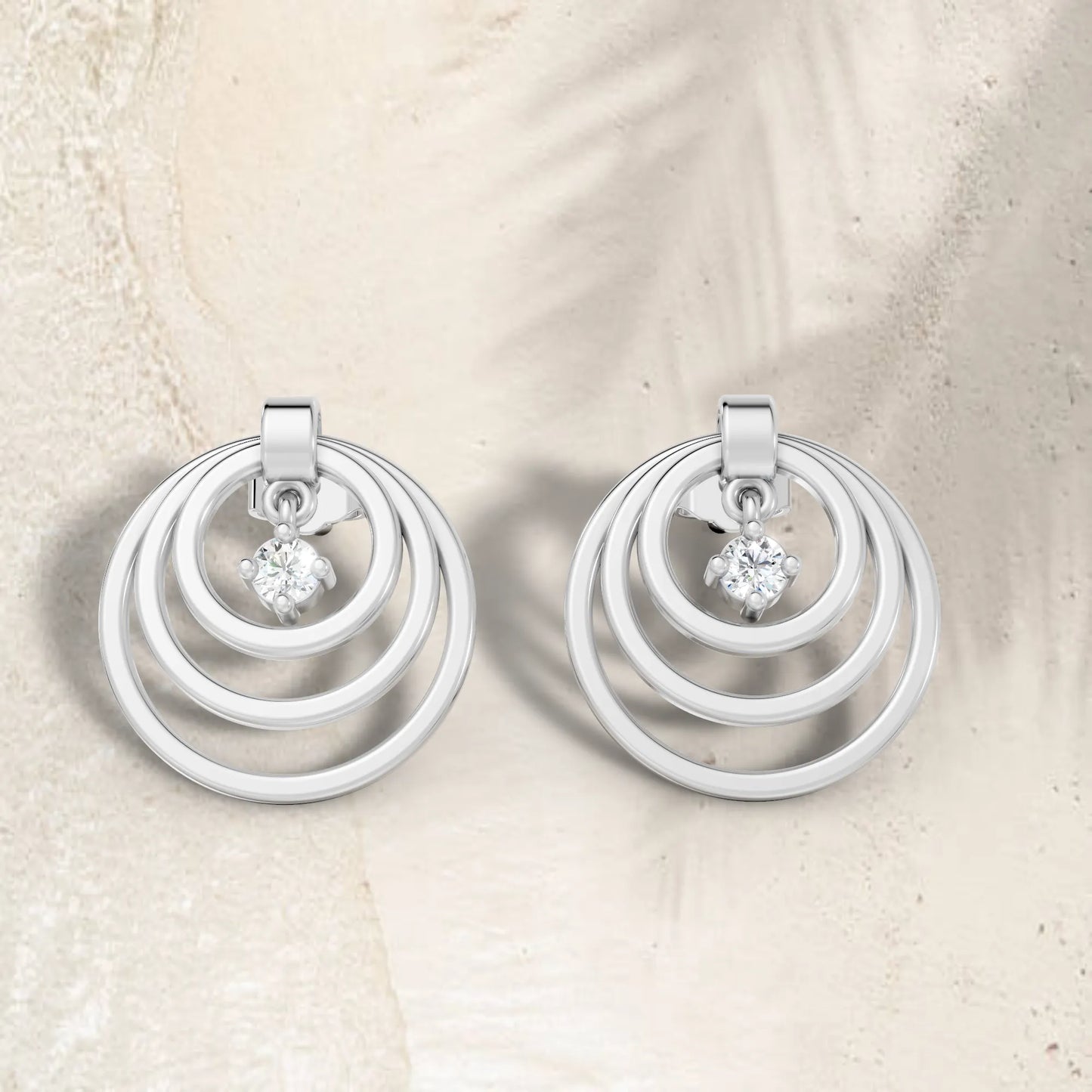 14K Gold Round Cut Diamond Multi Hoop Drop Earring