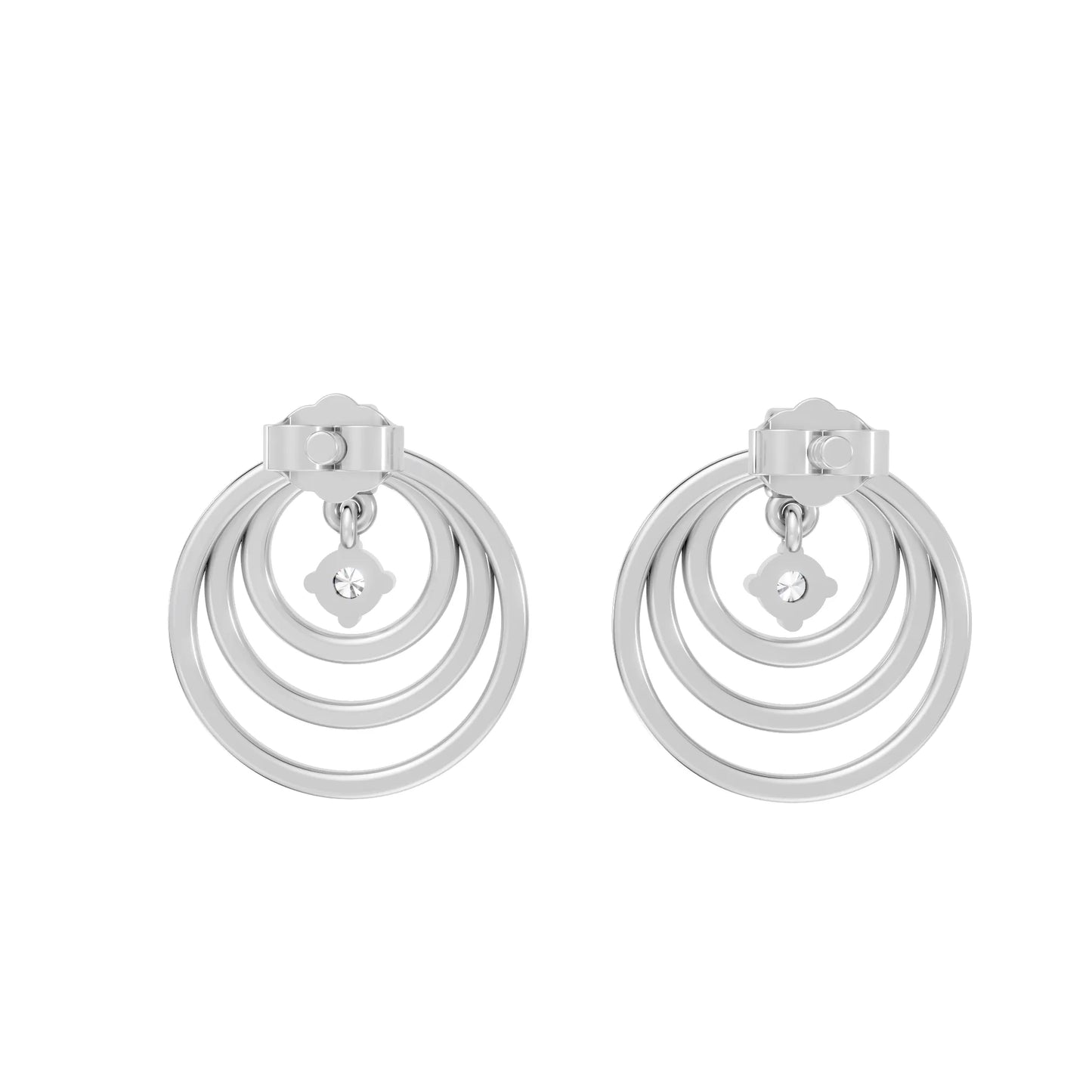 14K Gold Round Cut Diamond Multi Hoop Drop Earring