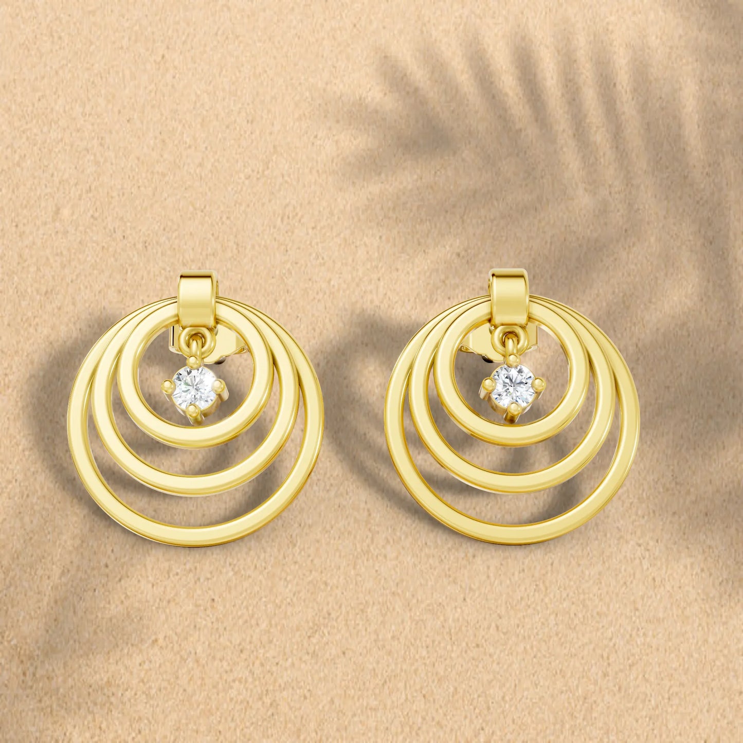 14K Gold Round Cut Diamond Multi Hoop Drop Earring