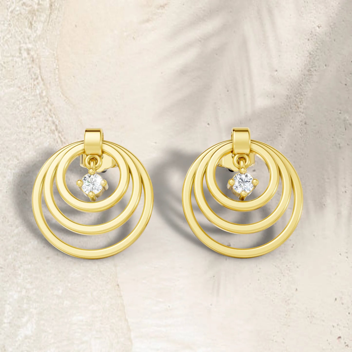 14K Gold Round Cut Diamond Multi Hoop Drop Earring