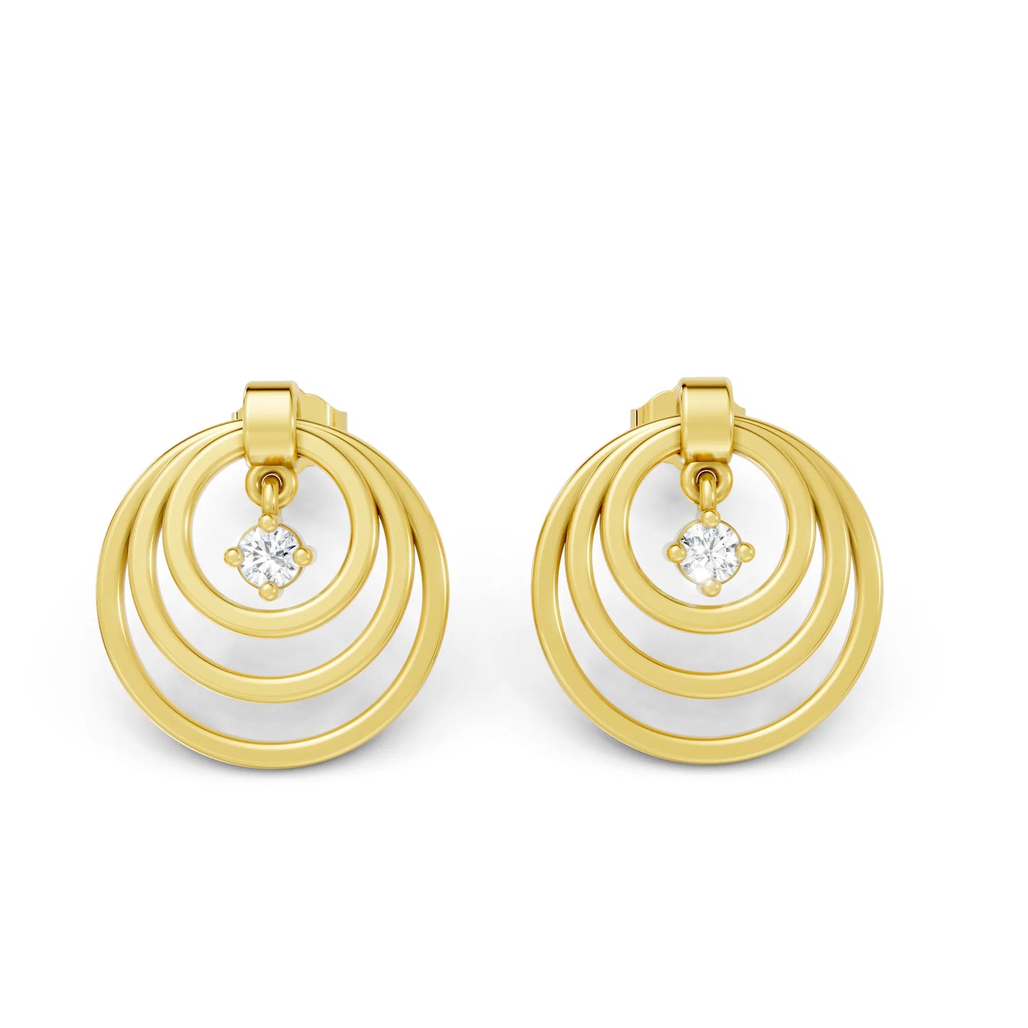 14K Gold Round Cut Diamond Multi Hoop Drop Earring