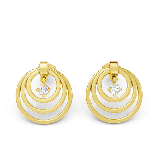 14K Gold Round Cut Diamond Multi Hoop Drop Earring