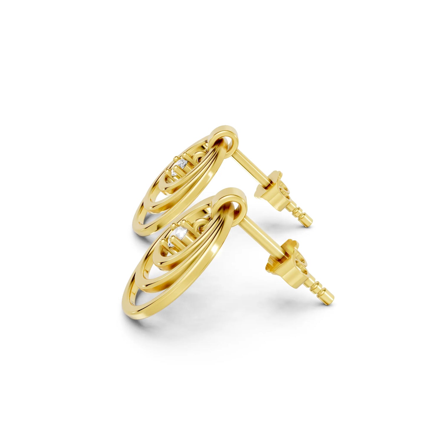 14K Gold Round Cut Diamond Multi Hoop Drop Earring