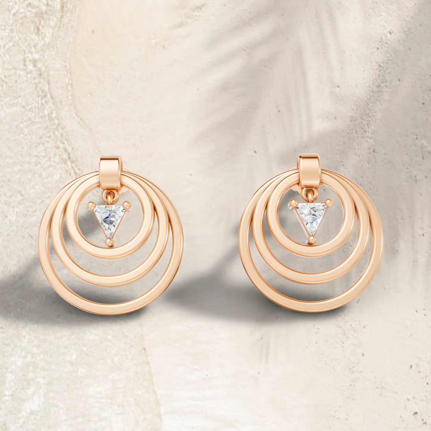 14K Gold Triangle Cut Diamond Multi Hoop Drop Earring